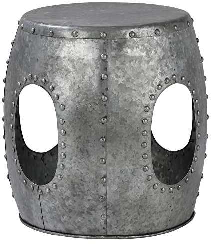 WOMO-DESIGN Beistelltisch Vantaa rund Ø38x43 cm Silber, Unikat, handgefertigt aus Metall, Industrie-Design, Couchtisch mit Schweißnieten, Wohnzimmertisch Sofatisch Loungetisch Ablagetisch Metalltisch