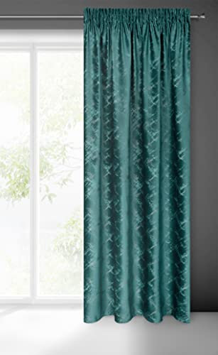 Eurofirany Adria Samt Vorhang mit Kräuselband Gardine Gemustert Velvet Optik - 1 STK. Geometrischen Muster Modern Klassisch Wohnzimmer Schlafzimmer Balkontür 140x270 cm Türkis und Grau