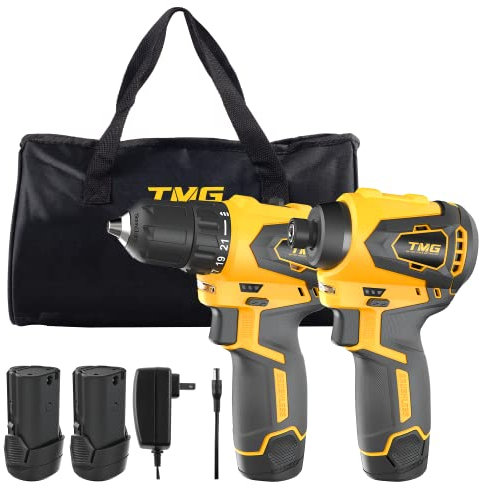 TMG Cordless Drill &Impact Driver Combo kit 12V Brushless Drill/Driver with 2.0 Ah batteries and Bag