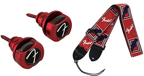 Fender Infinity Strap Locks - 360° Rotation - Red, 0990818609 & Guitar Strap Monogrammed 2'' Red/White/Blue