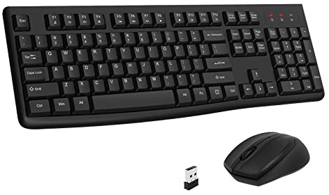 EDJO Kabellose Tastatur und Maus-Kombination, volle Größe 2,4 GHz USB Computer kabellose Tastatur und kabellose optische Maus für Windows, Mac, Laptop/Desktop/PC