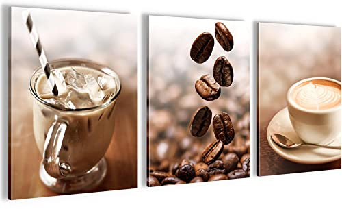 Novart FERTIG ZUM AUFHÄNGEN - Wandbilder Set Kaffee - Küchenbilder XXL N004535a, 90 x 40 cm, N004335a