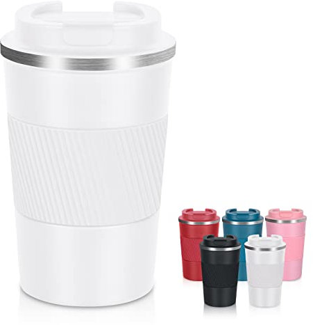 AKHTART 380ml Travel Mug for Hot & Cold Drinks with Leakproof Lid, Stainless Steel Insulated Coffee Double Walled Thermal Mug, Portable Reusable Cup Travel/Office/School(White)