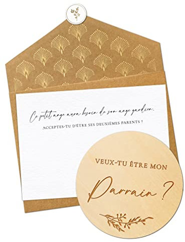 Joli Coon Veux-tu être mon parrain carte en bois avec enveloppe dépliante et sceau - Cadeau parrain demande