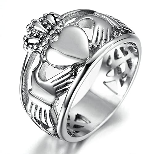 BCughia Goth Ringe, Ring Männer Titan Stahl Claddagh Ring Krone und Herz Engagement Ringe Geschenke