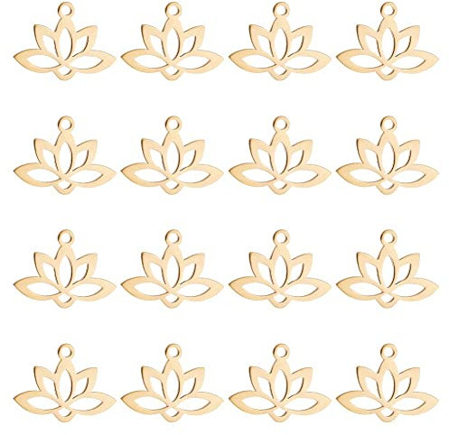 UNICRAFTALE 20Stk 1.6mm Loch 201 Edelstahl Anhänger Lotus Charms Flache Yoga Verbindungs Anhänger Metall Lotus Verbindungs Charms Ohrring Anhänger Für DIY Halsketten Armband Ohrring Schmuckherstellung
