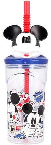 Verre à paille Mickey Disney avec personnage 3D en plastique réutilisable BPA Free capacité 360 ml