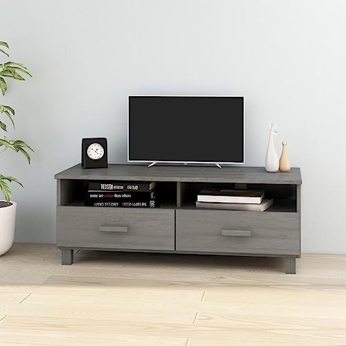 HAMAR - Support multimédia TV - Armoires de rangement - Meuble TV - Gris clair - 106 x 40 x 40 cm - Bois massif de pin pour salon, chambre à coucher, etc