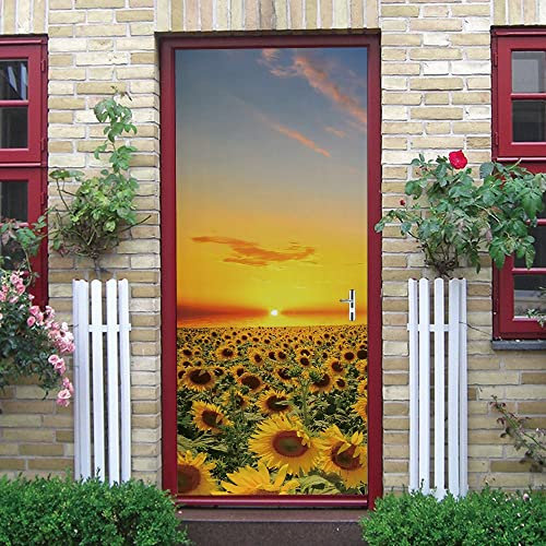 türposter selbstklebend 3d 40x120cm(15.74 inches * 47.24 inches) Sonnenblume Sonnenuntergang Türtapete Selbstklebend Türfolie Poster Tapete Türaufkleber XXL Aufkleber Folie| Türposter Türklebefolie