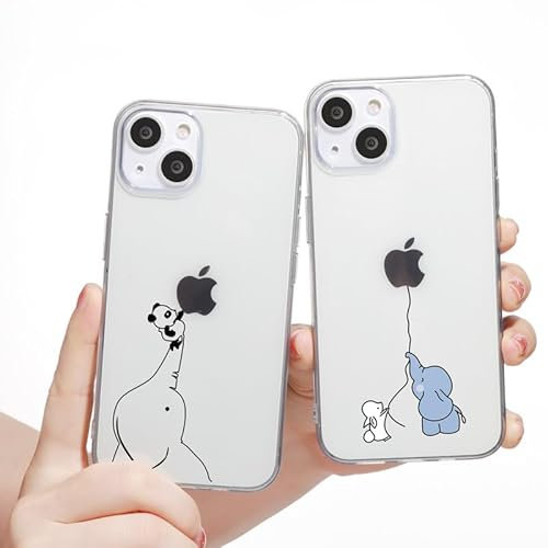 Yoedge 2 Stück Durchsichtig Hülle für iPhone 14 / iPhone 13 6,1,Transparent Handyhülle mit Aesthetic Motiv Mode Chic Muster, Weich Klar Silikon TPU Stoßfeste Bumper Schutzhülle für Mädchen, Elefanten