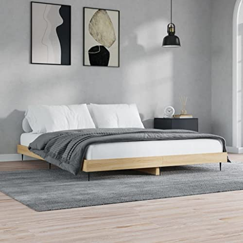 MNISDFL Bett kopfteil Bodenbett Schlafzimmer möbelEinzelbett Bettgestell Sonoma-Eiche 160x200 cm Holzwerkstoff