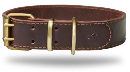 DIAVOLI - Hunde Lederhalsband Luna - Strapazierfähiges Hundehalsband mit Verstellbarer Messing Schnalle - Fettleder Halsband Robust - Größe L