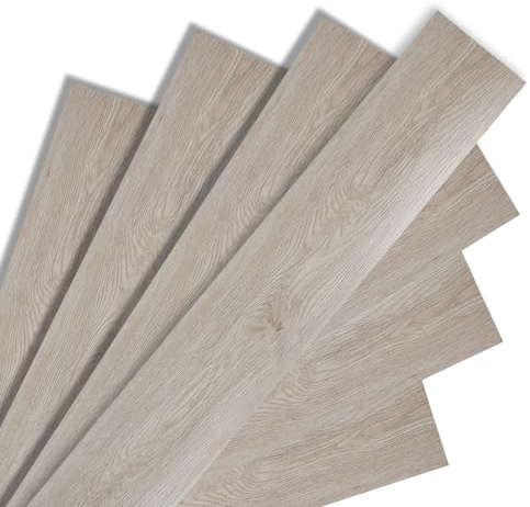 Fiqops PVC Bodenbelag, 63 Fliesen ca. 9m² Vinylboden Wasserfest Rutschfest, Wasserfest Bodenbelag Selbstklebend Vinylboden 91,5cm x 15,2cm Dicke 1,5 mm (White Oak)