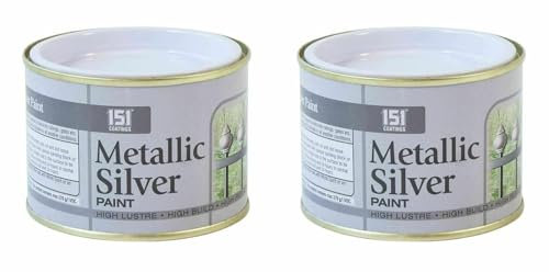 PEBBLE HUG 1x 151 Coatings Metallic Silver Paint, High Visibility, High Build Paint Tin for Wood, Metal Interior & Exterior Surfaces 180 ML (Pack of 2)