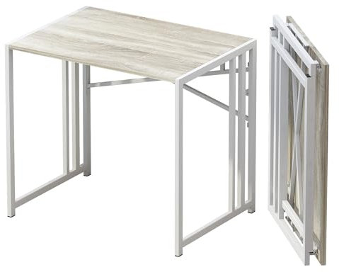 Lutown Teen Small Folding Office Desk, 83 cm, No Assembly Required, Writing Gaming Computer Camping Desk, Beige