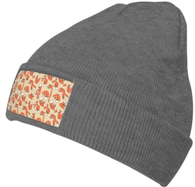 MQGMZ Strickmütze mit vielen Füchsen, für Erwachsene, elastisch, randlos, Doudou-Mütze, Weihnachten, Geburtstage, dunkelgrau (Deep Heather), Einheitsgr��e