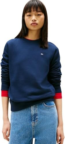 Tommy Jeans Damen Pullover Crew Neck Rundhalsausschnitt, Blau (Dark Night Navy), L