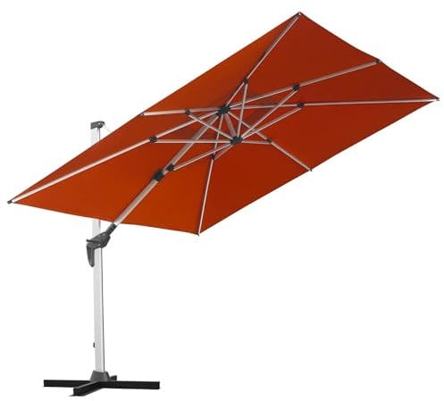 anndora Aluminium Ampelschirm 300 x 300 cm mit Kurbelsystem - Drehbar, Neigbar, Kippbar - Marktschirm, Gartenschirm - Farbe Terrakotta