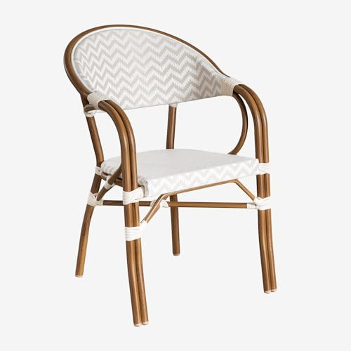 SKLUM Stapelbarer Esszimmerstuhl mit Aluminiumarmlehnen im Brielle Bistro Gardenia Weiß - Beige Nude