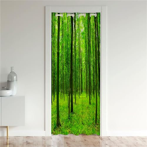 Odot Tende Oscuranti per Porta con Occhielli, Motivo Paesaggio Tenda Divisoria per Stanza Tende con Occhielli per Interni per Cucina Pareti Armadio Portico (Foresta Verde,80x180cm)