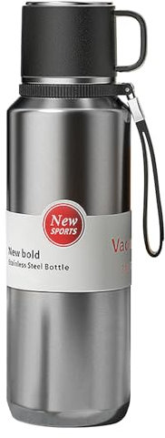 XUDREZ Termo de 1 litro, mantiene 24 horas de bebidas calientes y frías, botella de agua de acero inoxidable 316 con filtro en capas, botellas aisladas al vacío a prueba de fugas con tapa, sirve como