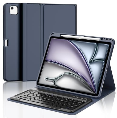 IVEOPPE Teclado iPad Air 13 Pulgadas (M3 2025/M2 2024), Funda Cover Teclado Español Ñ Bluetooth Desmontable para iPad Air 13 2024/2025, Azul Oscuro
