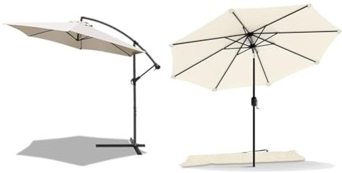 vounot Parasol déporté hexagonale 3M avec Manivelle Anti-Retour Parasol inclinable & Parasol de Jardin Parasol Inclinable 270cm Toile Protection UV pour Balcon Patio Terrasse Exterieur Beige