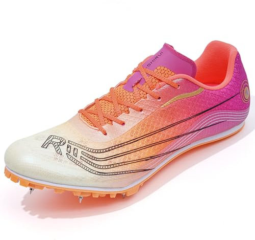 BLBK Spikes - Zapatillas de Atletismo para Hombre de Media Distancia, 7 uñas, Unisex, con Tacos y Sprint, Naranja, 45 EU