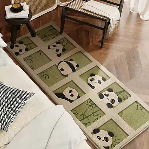 POPUPWAVE Teppich Waschbar für Schlafzimmer 40 x 120 cm, Niedlicher und lustiger Kinder-Teppich, modern, Bedruckt, weiß, unregelmäßige Form für Eingangsbereich(DREI Hunde) (Quadratischer Panda)