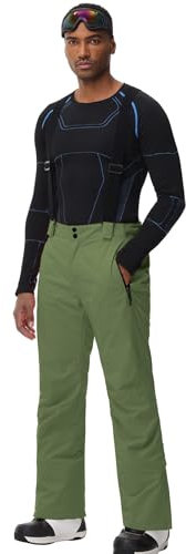 ALSOGO Herren Skihose wasserdichte Winddichte Winter Schneehose Outdoor Snowboardhose mit Abnehmbar Träger Military Green L