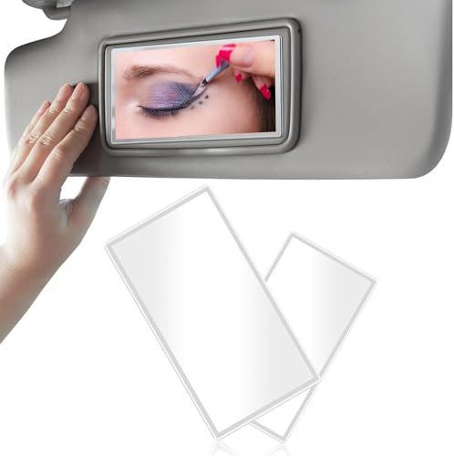 Onperpoe 2 Self-Adhesive Sun Visor Mirror, Stainless Steel Car Rear View Mirror for Car Interior Make Up