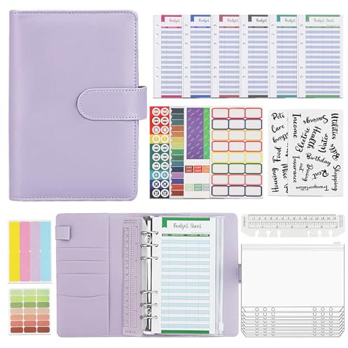 Classeur à Anneaux A6-30 Pièces Money Binder avec Enveloppes à Glissière et Étiquettes - Idéal pour Enveloppe Budget et Classeur Budget Français pour Organiser le Travail et la Maison (Violet)