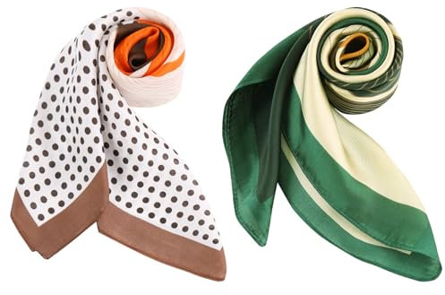 DAMILY 2 Stück Bandana Herren Kopftuch, Seidig Vintage Bandana Damen und Herren Set, Farbig Kopf Square Schal Satin Kopftuch 70 x 70cm (Gelb/Orange)