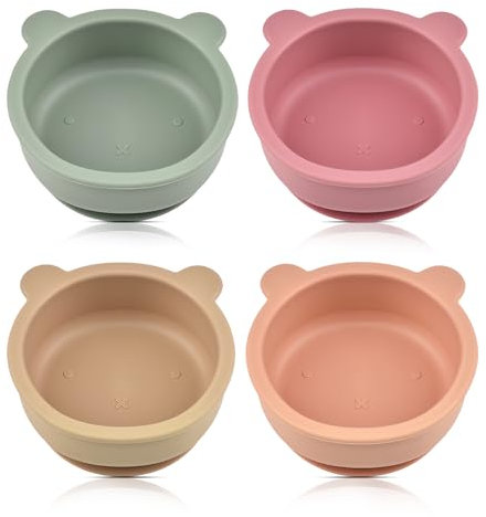 Silikon Baby Schüssel Mit Saugnapf, 4 Stück Baby Breischale, Rutschfest Breischale Baby Set, Baby Gyro Bowl, Silikon Baby Schälchen, Kleinkinder Futter Entwöhnungsschale Für Babys Und Kleinkinder