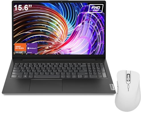 Lenovo Computer portatile V15 | Display antiriflesso FHD da 15,6 pollici | AMD Ryzen 7 7730U | 16 GB di RAM | SSD PCIe da 512 GB | HDMI | Type-C | Webcam | Wi-Fi | THUNDEROBOT Mouse ergonomico