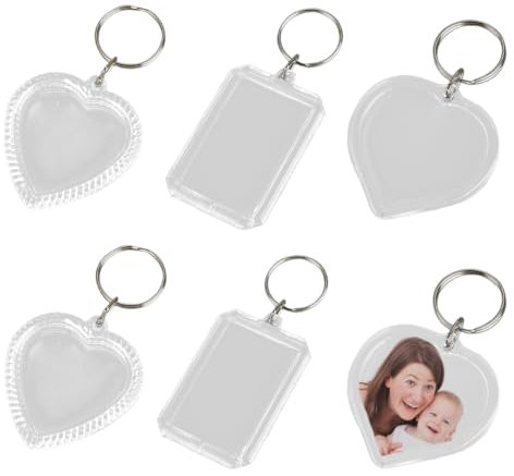 BIRLOZA Basicon Lot de 6 porte clés photo en acrylique avec porte clés Transparent Photo Porte-clés photo vide pour bricolage Cadeau famille amis 5,5 x 4