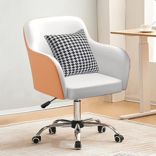 Moderner Bürostuhl aus Leder mit Drehfunktion und Relaxliege, atmungsaktives Design, bequem für Zuhause und Büro (Orange + Weiß)