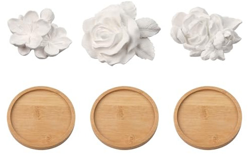 IETWATE 3 Stück Duftsteine für Ätherische Öle, Blumenförmiger Duftstein für Ätherische Öle, Handgemachte Stone Diffuser Ätherische Öle, Lufterfrischer Stein Diffusor für Ätherische Öle mit Holzscheibe