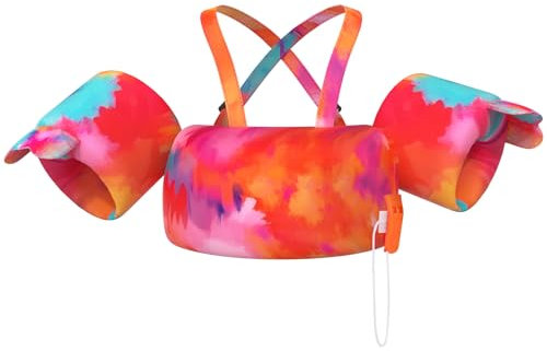 HeySplash Chaleco de Natación para Niños, Manguito de Natación con Correa Ajustable, Flotador de Piscina para Niñas de 2-6 Años, Flotador para Niños Aprendan a Nadar, Tie-Dye Colorido