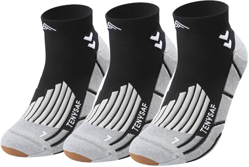Lounwee Kompressions Laufsocken Herren: 360° Support Fußgewölbe | Ganztägiger Komfort mit 15-20 mmHg Kompression – Dicke Frottiersohle nahtlos feuchtigkeitsableitend Laufen/Wandern 3 Paar