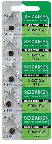 Seizaiken SR521SW 379 Silver Oxide Watch Battery, 1.55V, 0% Mercury, Made in Japan, Pack of 5