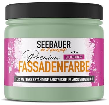 SEEBAUER diy Silikonharz-Fassadenfarbe Grün 300ML für Außen (No. 744 Sweet Kiwi) Selbstreinigende Fassadenfarbe mit Lotuseffekt - Geeignet für Putz, Mauerwerk und Beton