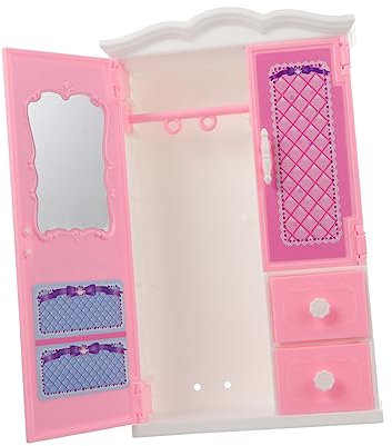MILISTEN Puppenkleiderschrank für Kinder Kleiner Puppengarderobe aus Sicherem Material Stabil mit Türen und Schubladen Puppenspielzeug Organizer Puppenkleidungszubehör