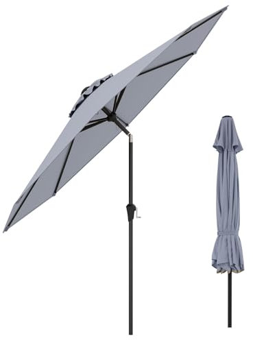 KOMFOTTEU Gartenschirm Ø270cm, Sonnenschirm neigbar mit UV-Schutzm Kurbelschirm mit 6 Streben und Handkurbel, Terrassenschirm & Balkonschirm für Garten, Markt, Strand (Grau)