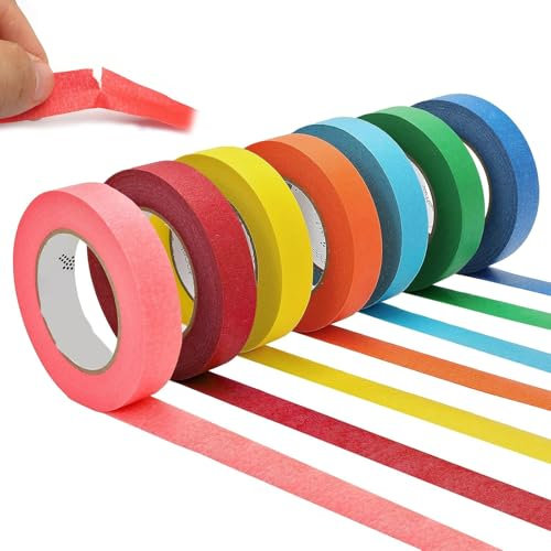 MZOYOURO Regenbogen Masking Tape 7 Rollen Klebeband Bunt, Malerkrepp Abklebeband Maler für DIY Scrapbooking Klassenzimmerdekorationen 15mm x 13m