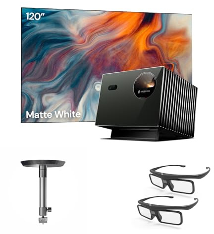 Valerion Home Theater Bundle - Includes Valerion Pro2 4k Projector + 120 Matte White Screen + Ceiling Mount Bracket + 3D Glasses