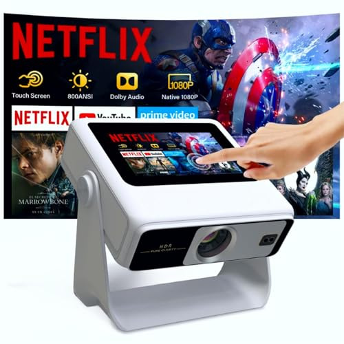 Proiettore portatile, supporto 4K Smart Videoproiettore, WiFi 6 Bluetooth per Home Theater/Gaming/Outdoor (supporto 180° e display 250 '')