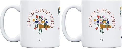 UO Taza de regalo con mensaje Gracias por todo, regalo para amigas, regalo para amigos, regalo original de Navidad, regalo amigo invisible original, 350 ml, Cerámica (Paquete de 2)