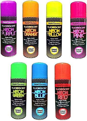 HOMION 12 CANS of Fluorescent NEON Spray can Paint 200 ml Graffiti Extra Bright Yellow Green Purple red Pink Orange Blue