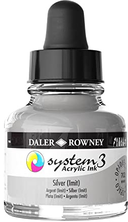 Daler-Rowney System3 Acrylic Ink, Glass Bottle with Dropper, Opaque, 1oz - 29.5 ml, Silver Imitation